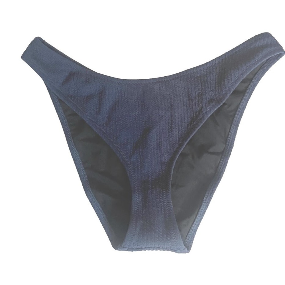J Crew Steel Blue Textured Curved-Waist Cheeky Bikini Bottom Size Large NWT